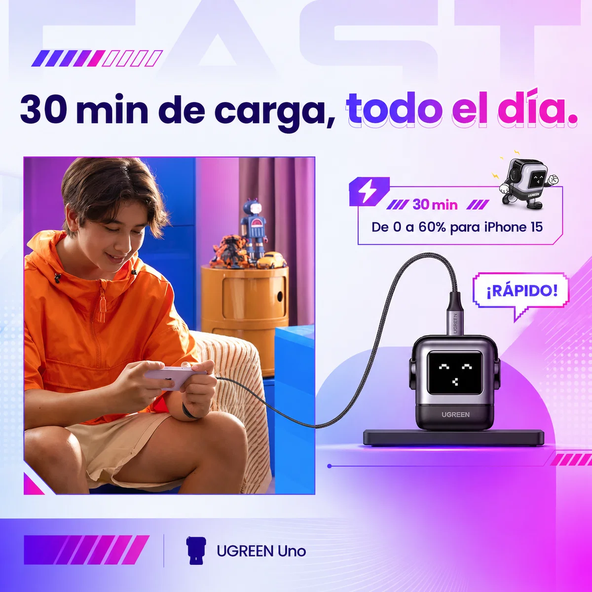 cargador robot ugreen uno usb c 30w 🤖⚡ cargador robot ugreen uno usb c 30w 🤖⚡